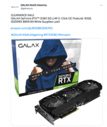 影驰海外清仓RTX 3080 10GB显卡
