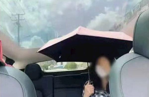 特斯拉天幕变全景烤炉 开车戴帽子冰袖 女子调侃自己变烤乳猪
