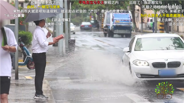 男子手拿板砖经过积水路段引热议 被汽车溅水该怎么办？